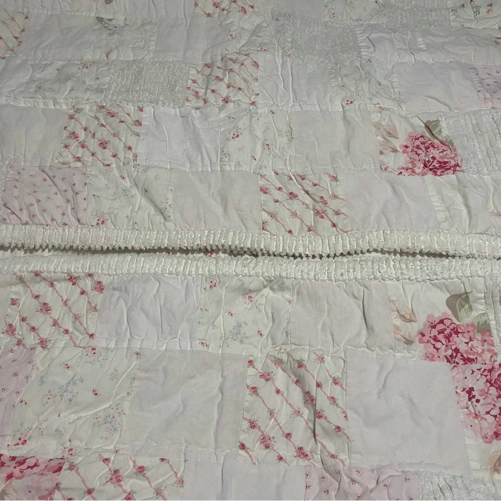 Simply Shabby Chic White and Pink Patchwork Quilt